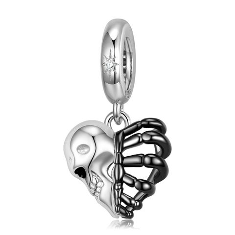 Hip-hop Retro Heart Shape Skull Sterling Silver Plating Inlay Zircon Silver Plated Charms