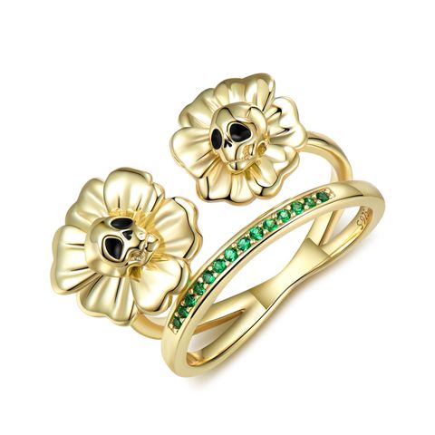 Retro Simple Style Flower Skull Sterling Silver Plating Inlay Zircon Rings