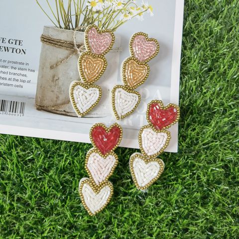 1 Piece Nordic Style Sweet Commute Heart Shape Handmade Plating Cloth Silver Plated Drop Earrings