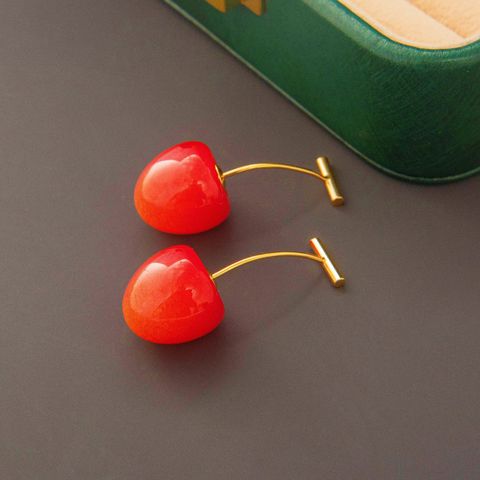 1 Pair Sweet Cherry Copper Drop Earrings
