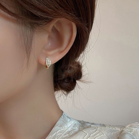 1 Piece Simple Style Commute Leaf Plating Inlay Copper Zircon Earrings