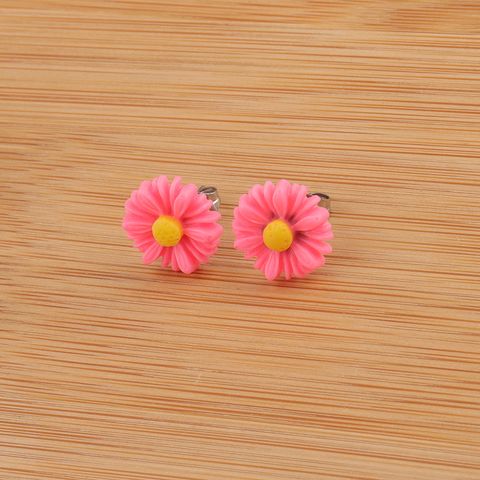 1 Pair Sweet Simple Style Flower Plating Stainless Steel Resin Resin None Ear Studs