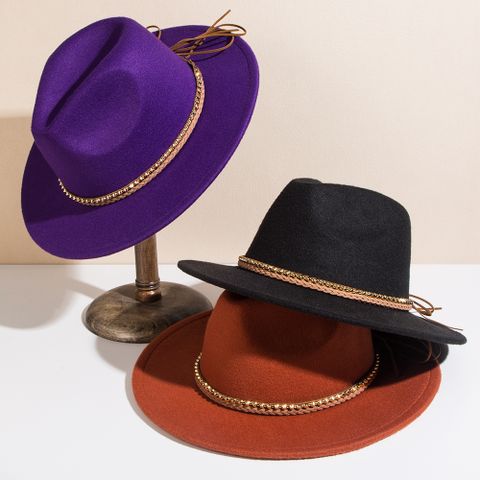 Unisex Classic Style Solid Color Belt Buckle Wide Eaves Fedora Hat