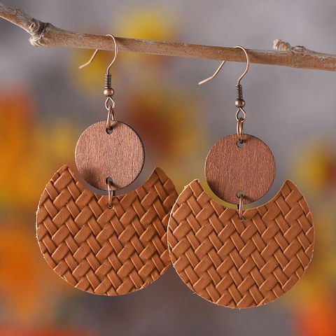 1 Pair Retro Round Solid Color Pu Leather Drop Earrings