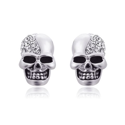 1 Pair Retro Punk Skull Plating Inlay Alloy Rhinestones 18k Gold Plated Rose Gold Plated Ear Studs