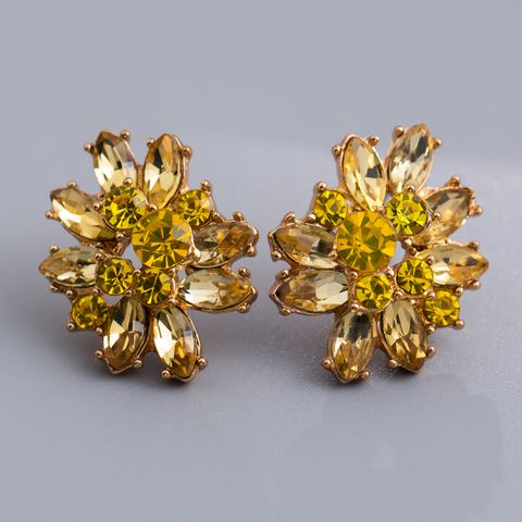 1 Pair Vintage Style Flower Plating Inlay Alloy Zircon Ear Studs