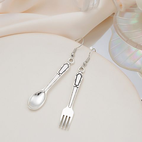 1 Pair Ethnic Style Spoon Fork Asymmetrical Plating Alloy Drop Earrings