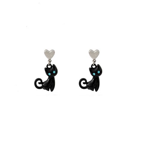 1 Pair Cute Cat Enamel Plating Alloy Drop Earrings