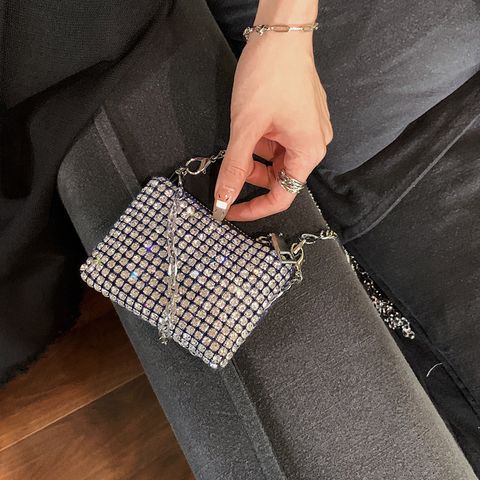 Silver Pvc Solid Color Square Evening Bags