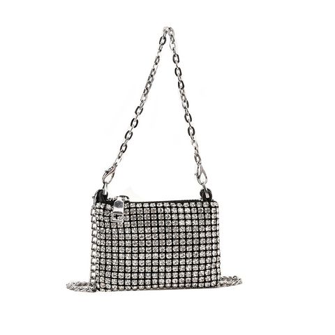 Silver Pvc Solid Color Square Evening Bags