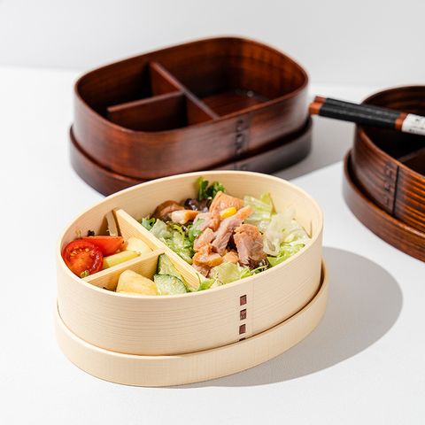 Japanese Lunch Box Wood Tableware Household White Collar Portable Travel Fresh Fruit Box Single-layer Wooden Lunch Box Double-layer Large Capacity
