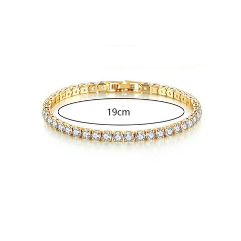 Simple Style Shiny Solid Color Alloy Copper Plating Inlay Artificial Crystal White Gold Plated Gold Plated Unisex Tennis Bracelet