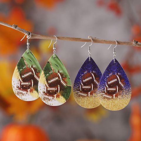 1 Pair Retro Rugby Water Droplets Gradient Color Pu Leather Drop Earrings