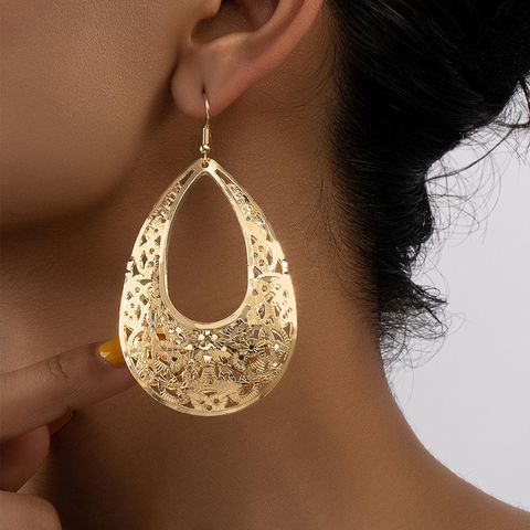 1 Pair Vintage Style Simple Style Water Droplets Floral Plating Hollow Out Alloy Ferroalloy 14k Gold Plated Drop Earrings