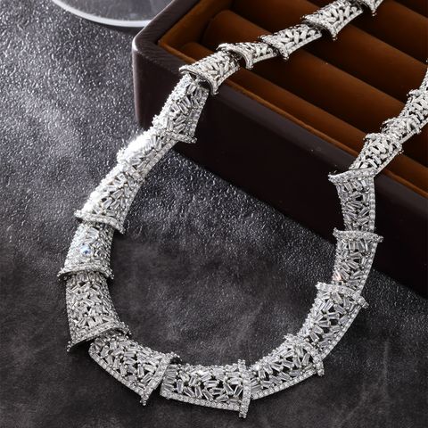 Elegant Lady Bell Copper Plating Hollow Out Inlay Zircon White Gold Plated Earrings Necklace