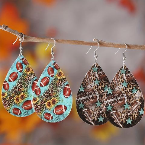 1 Pair Retro Sunflower Rugby Water Droplets Pu Leather Drop Earrings