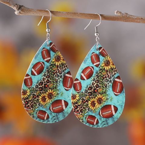 1 Pair Retro Sunflower Rugby Water Droplets Pu Leather Drop Earrings