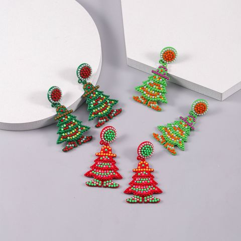 1 Pair Nordic Style Cute Christmas Tree Inlay Alloy Beads Silver Plated Drop Earrings