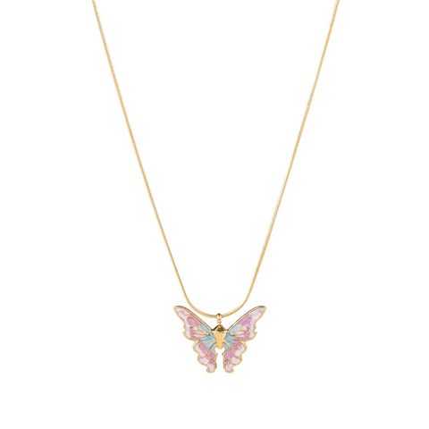 Casual Simple Style Butterfly Stainless Steel Titanium Steel Polishing Plating Gold Plated Pendant Necklace