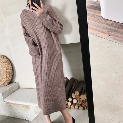 Women's Sweater Dress Casual Simple Style Hooded Long Sleeve Simple Solid Color Maxi Long Dress Daily Street