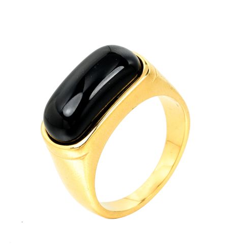 Hip-Hop Geometric Rectangle Stainless Steel Plating Gem 18K Gold Plated Unisex Rings