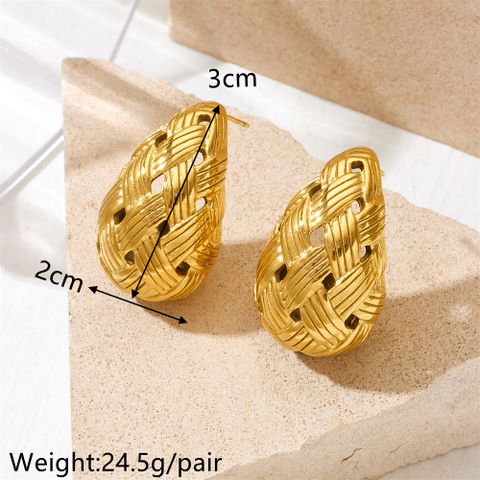 1 Pair Lady Water Droplets Plating Inlay Stainless Steel Artificial Diamond 18K Gold Plated Ear Studs