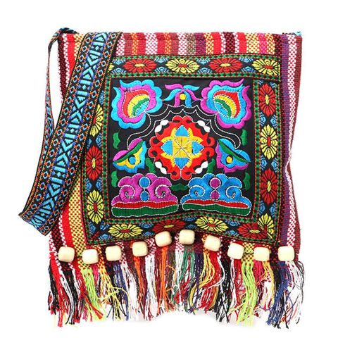 Women's Small Cotton Flower Ethnic Style Square Zipper Crossbody Bag