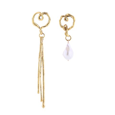 1 Pair Elegant Heart Shape Asymmetrical Plating Inlay Alloy Imitation Pearl Gold Plated Silver Plated Hoop Earrings