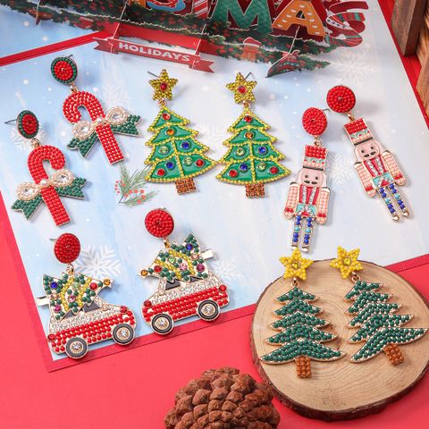 1 Piece Vintage Style Christmas Tree Enamel Plating Inlay Alloy Plastic Glass Glass Pearl Gold Plated Silver Plated Drop Earrings