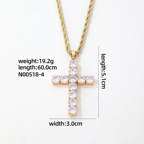 Hip-Hop Vintage Style Simple Style Cross 304 Stainless Steel Alloy Plating Inlay Zircon K Gold Plated Rhodium Plated Men's Pendant Necklace