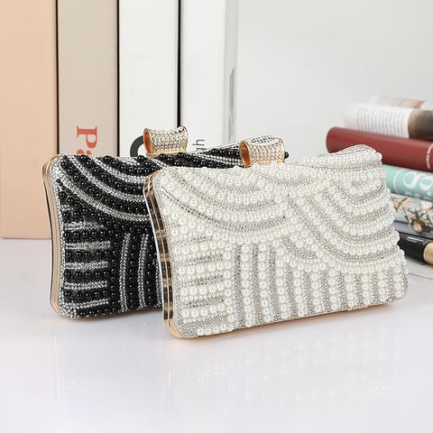 Black White Pu Leather Solid Color Square Evening Bags