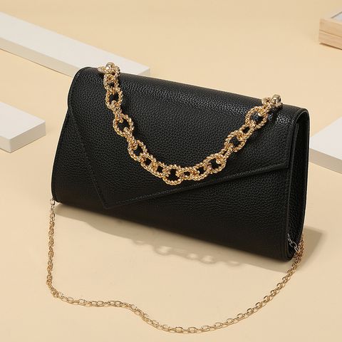 Black Pu Leather Solid Color Square Evening Bags