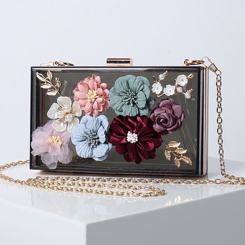 White Blue Black Arylic Flower Square Evening Bags