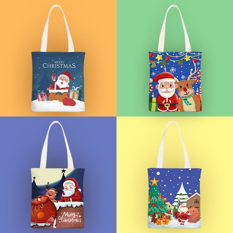 Women's Medium All Seasons Canvas Santa Claus Cute Square Zipper Shoulder Bag Tote Bag