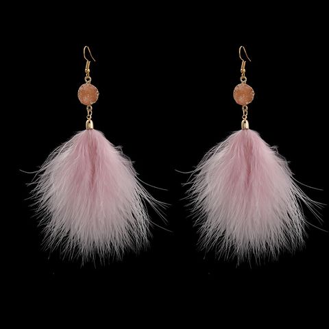 1 Pair Elegant Lady Solid Color Feather Drop Earrings