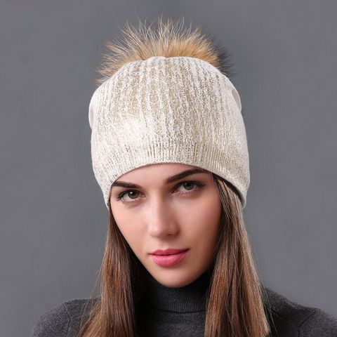 Women's Original Design Solid Color Pom Poms Eaveless Wool Cap