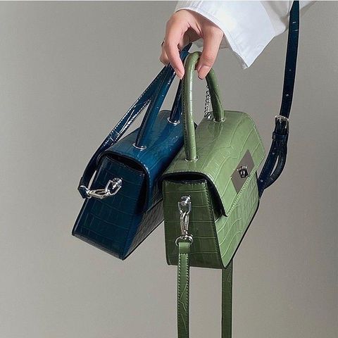 Women's Small Pu Leather Solid Color Streetwear Square Lock Clasp Shoulder Bag Handbag Crossbody Bag