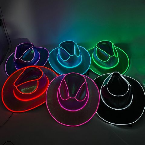 Halloween Carnival Colorful Sequins Wireless Luminous Western Cowboy Hat