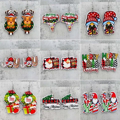 1 Pair Cute Christmas Hat Christmas Tree Santa Claus Wood Ear Hook