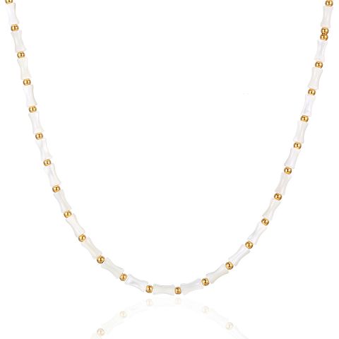 Simple Style Round 304 Stainless Steel Natural Stone 18K Gold Plated Necklace In Bulk