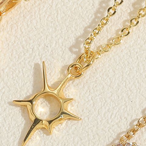Wholesale Vintage Style Sweet Simple Style Star Heart Shape 304 Stainless Steel Copper Plating Inlay Zircon Pendant Necklace