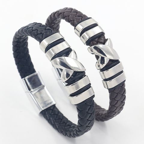 Streetwear Solid Color Pu Leather Alloy Men's Bangle