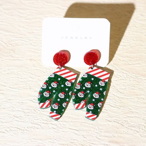 1 Pair Vacation Santa Claus Printing Arylic Drop Earrings