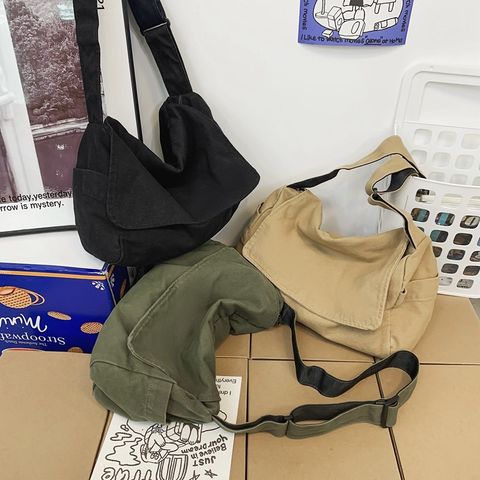 Unisex Medium Canvas Solid Color Streetwear Square Zipper Shoulder Bag Crossbody Bag Messenger Bag