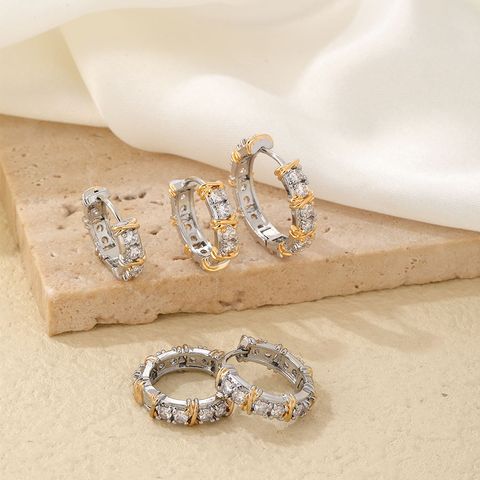 1 Piece Hip-Hop Vintage Style Simple Style Cross Plating Inlay 304 Stainless Steel Copper Zircon Gold Plated Silver Plated Hoop Earrings