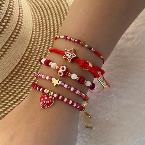 Wholesale Jewelry Bohemian Pentagram Heart Shape Artificial Crystal Natural Stone Copper 18K Gold Plated Beaded Handmade Bracelets