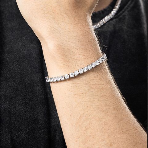 Simple Style Shiny Solid Color Alloy Copper Plating Inlay Artificial Crystal White Gold Plated Gold Plated Unisex Tennis Bracelet