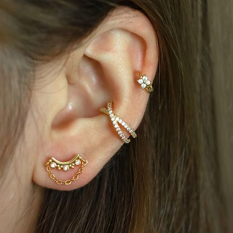 1 Piece Ear Cartilage Rings & Studs Sweet Simple Style Geometric Flower 316 Stainless Steel  Copper Plating Inlay Zircon