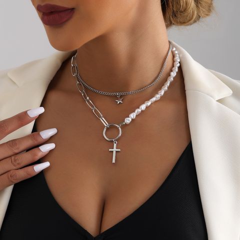 Casual Cross Star Alloy Patchwork Women's Double Layer Necklaces