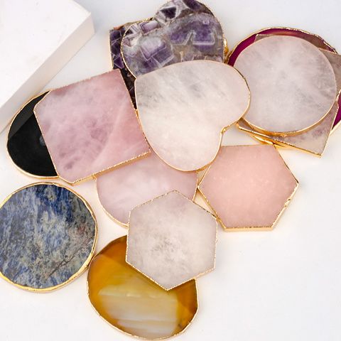 Natural Jade Coaster Rough Stone Polished Crystal Heat Insulation Teacup Mat Electroplated Golden Edge Silver Edge Agate Slices Coffee Pad